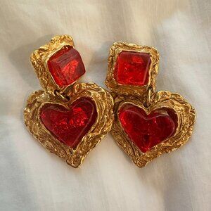 Christian Lacroix Heart-shaped Gripoix Clip-On Earrings (AUTHENTIC)